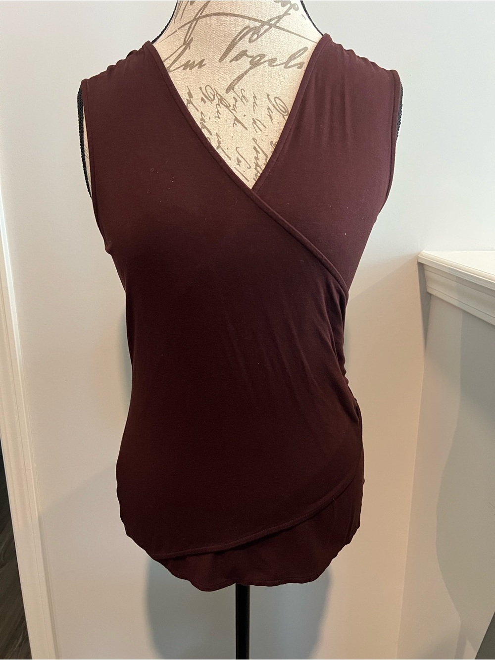 Ann Taylor Sleeveless Wrap-Front Camisole in Burgundy